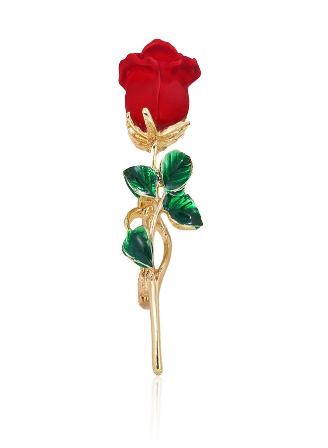 Anmpab Red Rose Floral Brooch Pin Gold Plated Flower Decorative Garment Dress Jewelry for Women Cocktail Party Accessory Brooches Pin (C) - Image 1